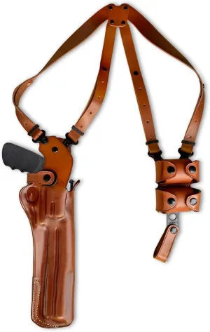 Premium Leather Vertical Shoulder Holster System with Double Speed Loader Pouch, Fits S&W Model 500 Magnum X-Frame 8 3/8" BBL, R/H Draw, Brown Color #1436#