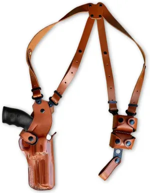 Premium Leather Vertical Shoulder Holster System with Double Speed Loader Pouch, Fits S&W Model 686 Plus 357 Magnum 7-Shot 4" Barrel, Right Hand Draw Brown Color #1509#