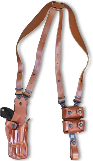 Premium Leather Vertical Shoulder Holster System with Double Speed Loader Pouch, Fits Taurus Judge (2-1/2'' cyl) 410GA/45LC Polymer 2" Barrel, Right Hand Draw, Brown Color #1164#