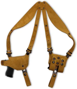 Premium Suede Leather Shoulder Holster System with Double Magazine Carrier Fits Bersa Thunder 380 ACP 3.5" Barrel, Right-Hand Draw, Brown Color #1006#