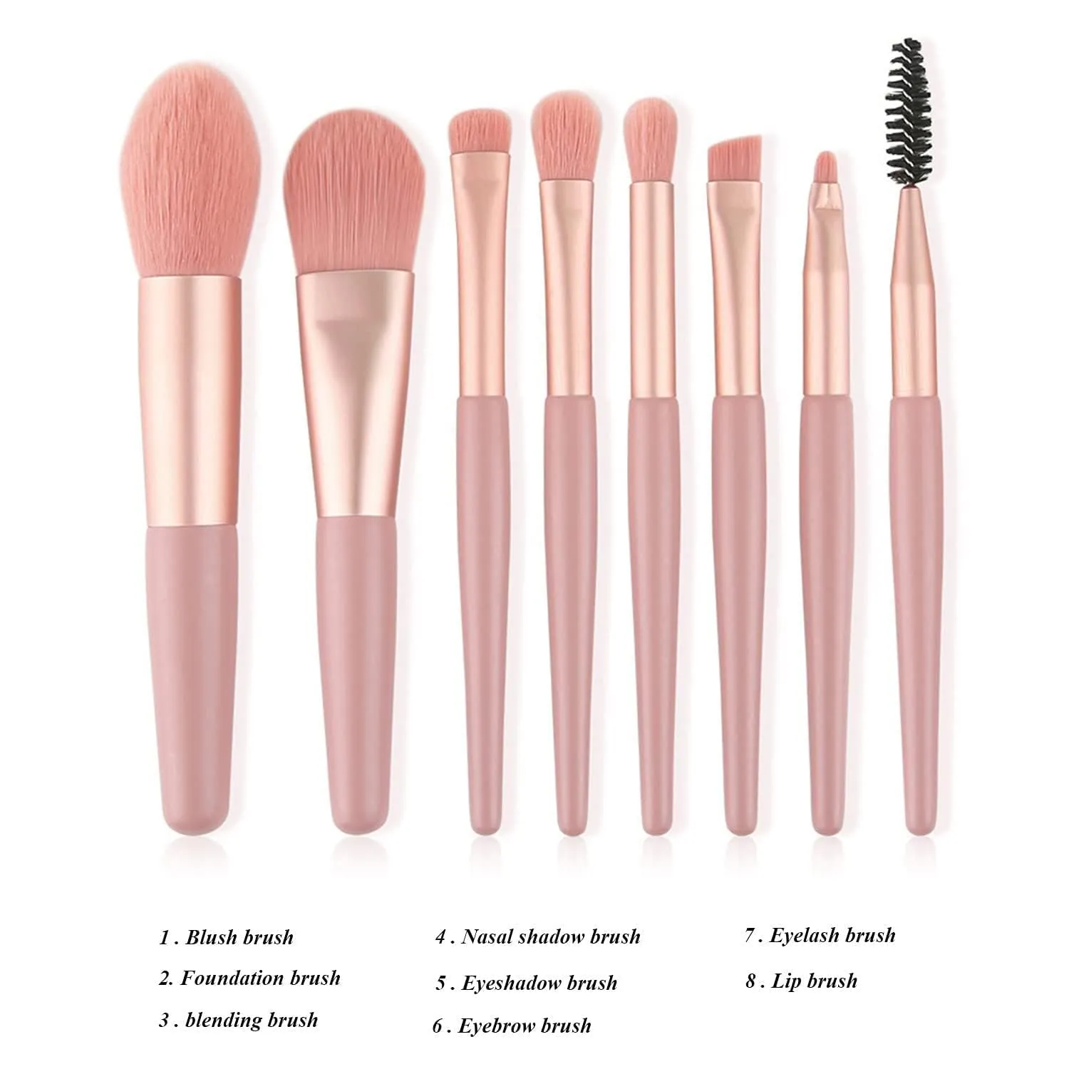 Professional Makeup Brush Set, 8-Piece Rose Gold Cosmetic Brushes with Bag, Face Lip Eye Makeup Kit For Beginner