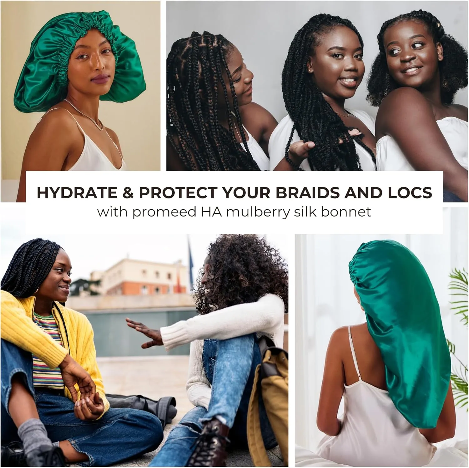 PROMEED 100% Mulberry Silk Bonnet for Long Hair, Hyaluronic Acid Infused Silk Sleep Cap for Long Braids and Locs