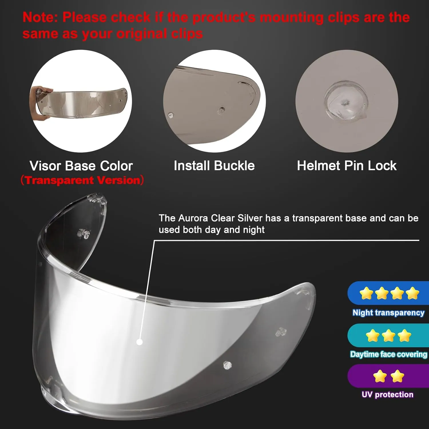 PSLER Sedici Strada 2 Visor - Sedici Strada 2 and Strada 3 Face Shield Motorcycle Helmet visor Accessories Replacement for LS2 FT2 VECTOR Sedici Strada 2 Strada 3 FF801 FF397,Transparent Siver