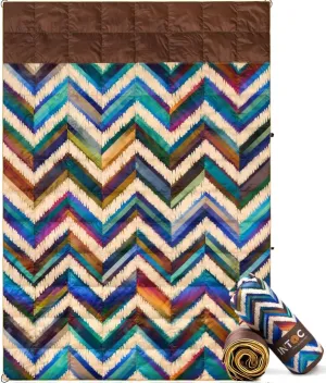 Puffy Camping Blanket │100% Recycled Polyester Insulation, Waterproof, Lightweight & Warm Quilt │ Portable, Packable Blanket for Outdoor Camping (Indie_Chevron)
