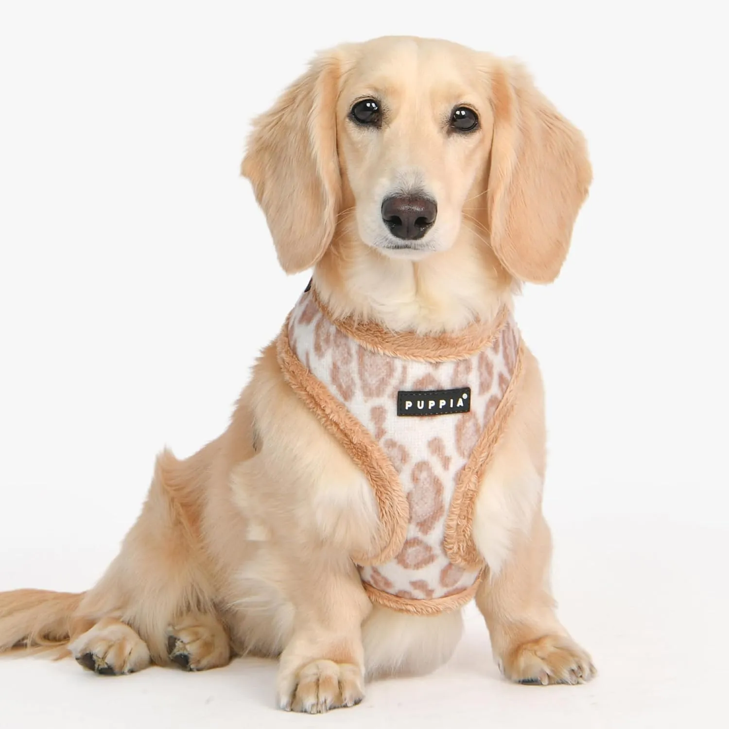 Puppia Kovo Dog Harness Over-The-Head Warm Winter Leopard Pattern Adjustable Chest for Small and Medium Dog, Beige, Medium