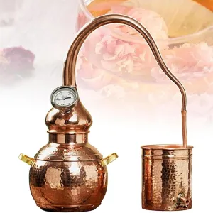 Pure Copper Alembic Still Kit, 3L Moonshine Still Household Small Distillation Equipment with Thermometer, Home Brewing Kit for Whiskey, Essential Oils