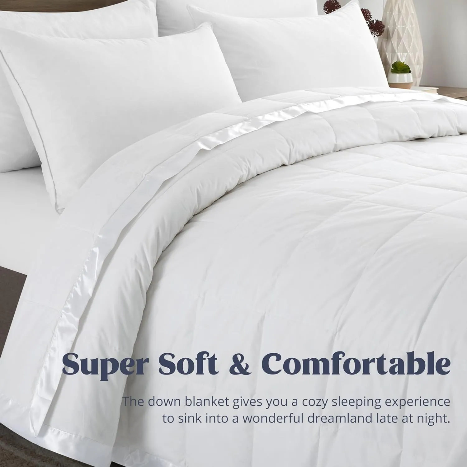 puredown® Blankets King Size - Soft Lightweight Down Blanket for All Seasons, Cozy Warm Luxury Bed Blanket with Satin Trim, Cotton Cover, White (108"X90")