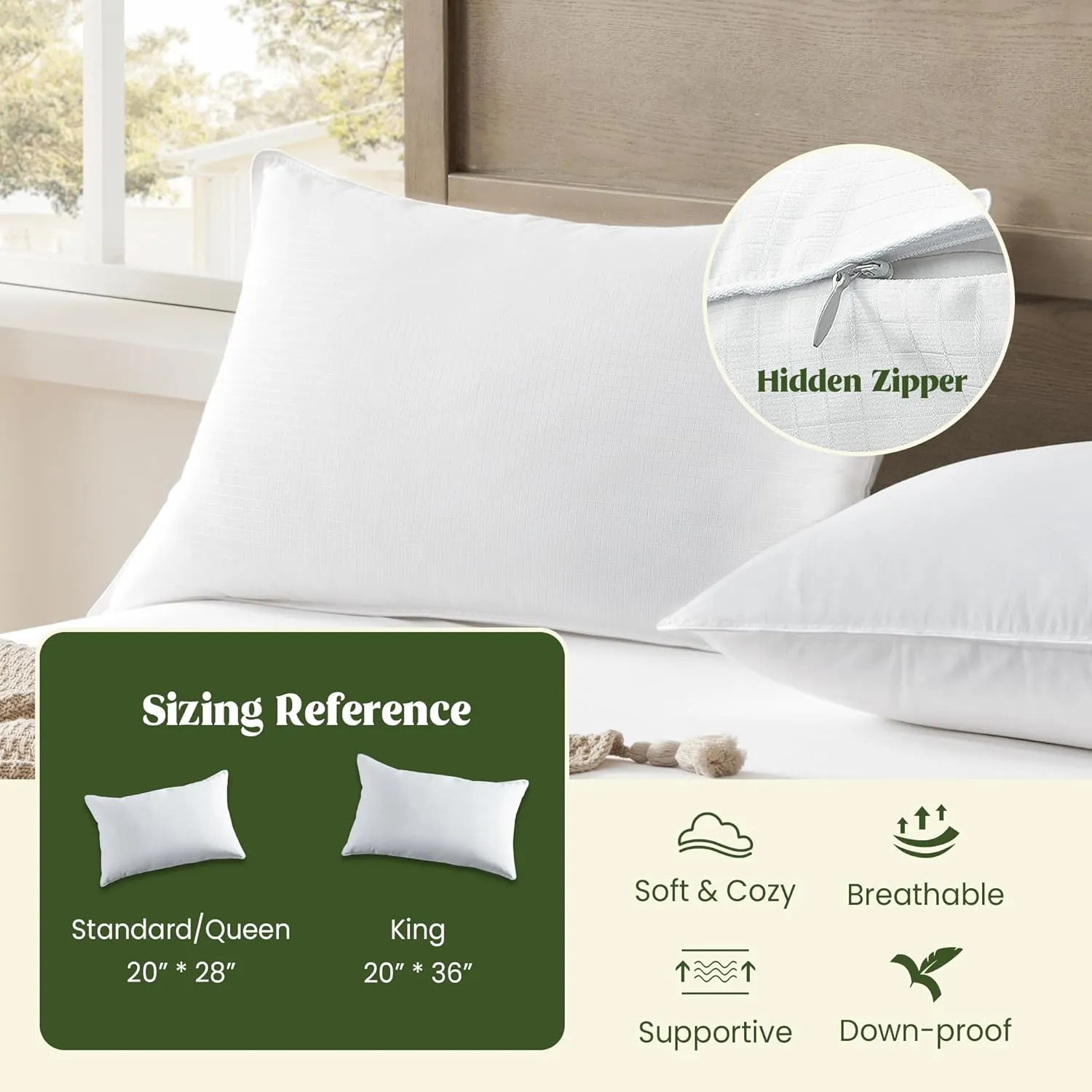puredown® Goose Feather Down Pillows, Bed Pillows for Sleeping with 2 Outer Protectors, Hotel King Pillows Set of 2 (Pack of 2)