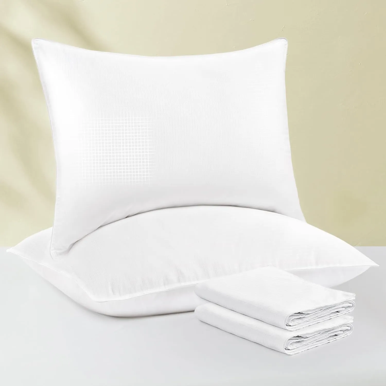 puredown® Goose Feather Down Pillows, Bed Pillows for Sleeping with 2 Outer Protectors, Hotel King Pillows Set of 2 (Pack of 2)