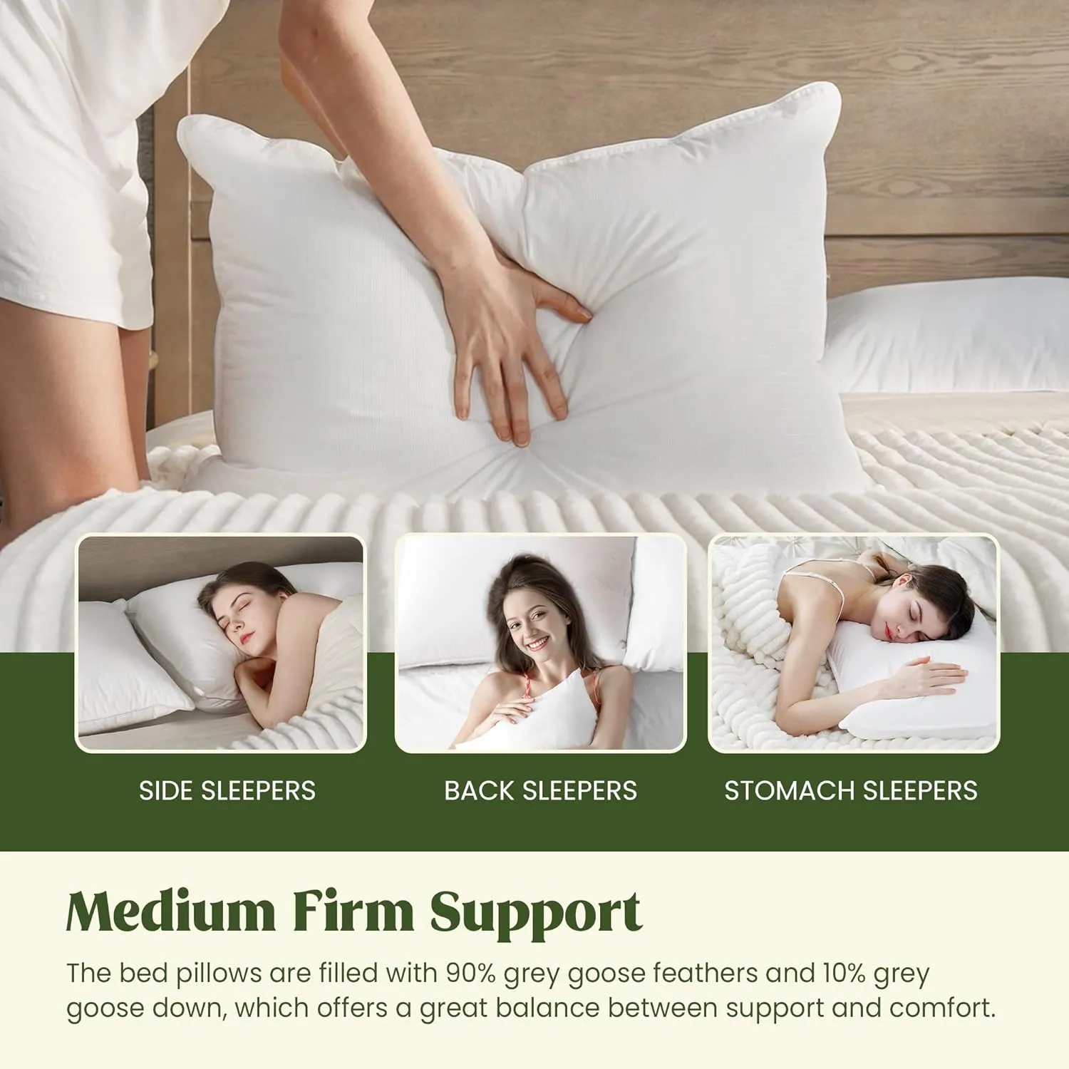 puredown® Goose Feather Down Pillows, Bed Pillows for Sleeping with 2 Outer Protectors, Hotel King Pillows Set of 2 (Pack of 2)