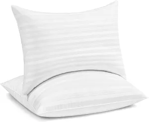 puredown® Goose Feather Down Pillows, Luxury Hotel Collection Bed Pillows for Sleeping Set of 2, 100% Cotton Cover with Silver Stripe, Standard Size