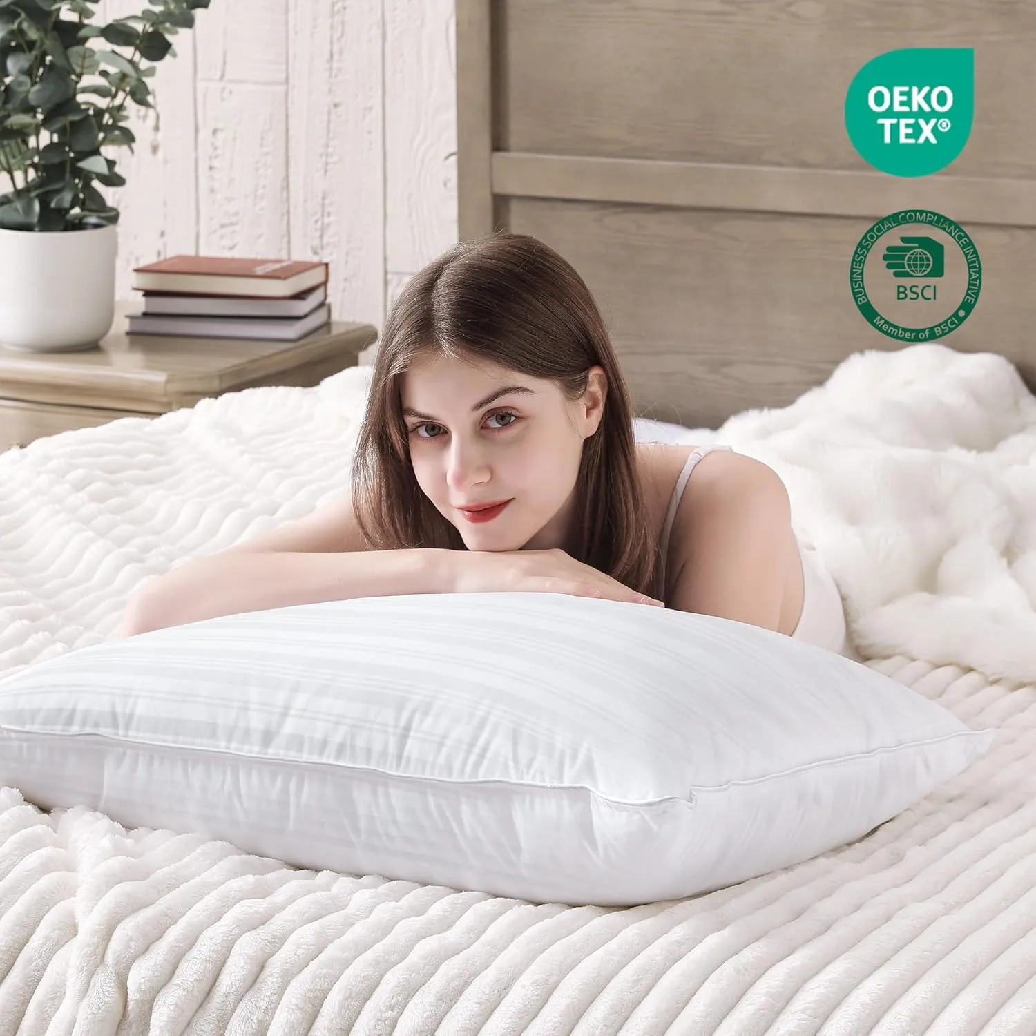puredown® Goose Feather Down Pillows, Luxury Hotel Collection Bed Pillows for Sleeping Set of 2, 100% Cotton Cover with Silver Stripe, Standard Size