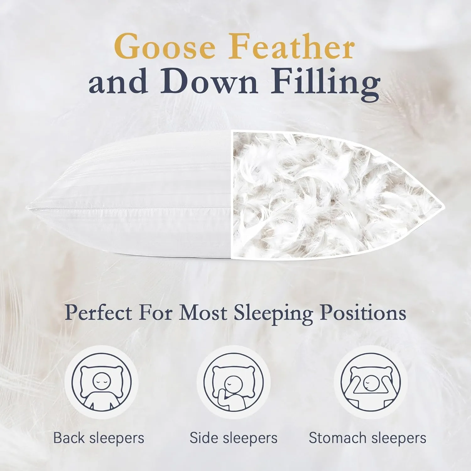 puredown® Goose Feather Down Pillows, Luxury Hotel Collection Bed Pillows for Sleeping Set of 2, 100% Cotton Cover with Silver Stripe, Standard Size