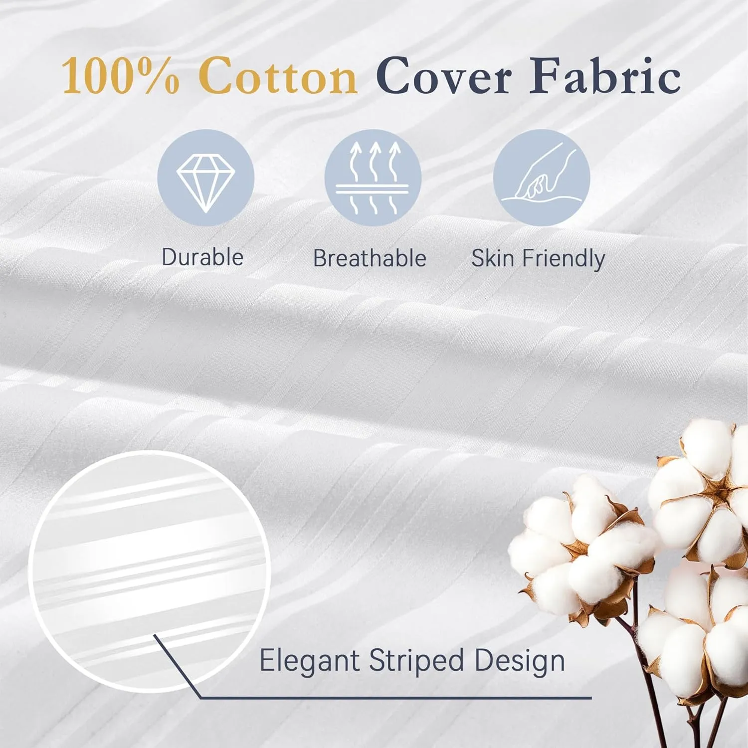 puredown® Goose Feather Down Pillows, Luxury Hotel Collection Bed Pillows for Sleeping Set of 2, 100% Cotton Cover with Silver Stripe, Standard Size