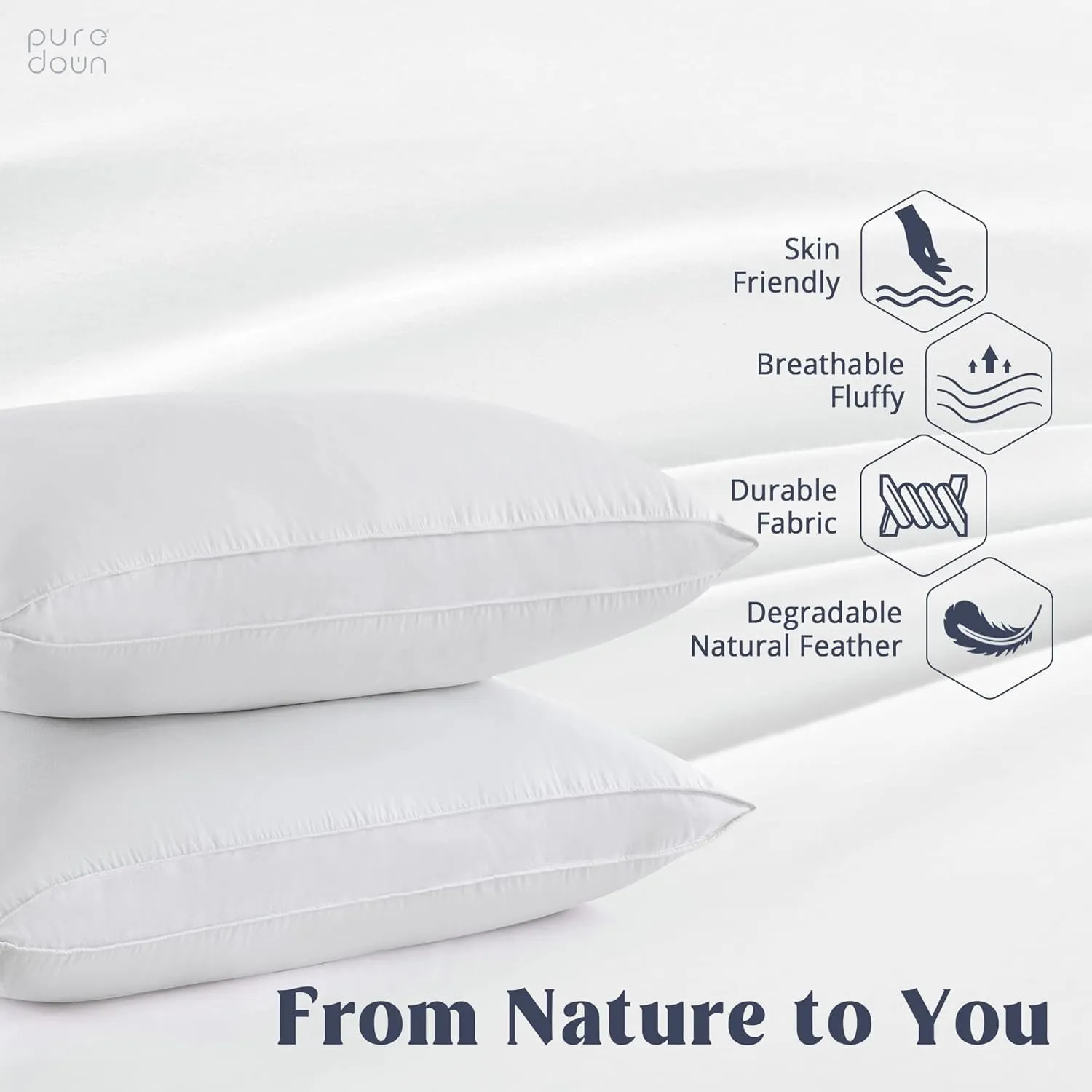puredown® Goose Feather Down Pillows, Standard Size Soft Bed Pillows for Sleeping with 100% Cotton Shell Set of 2