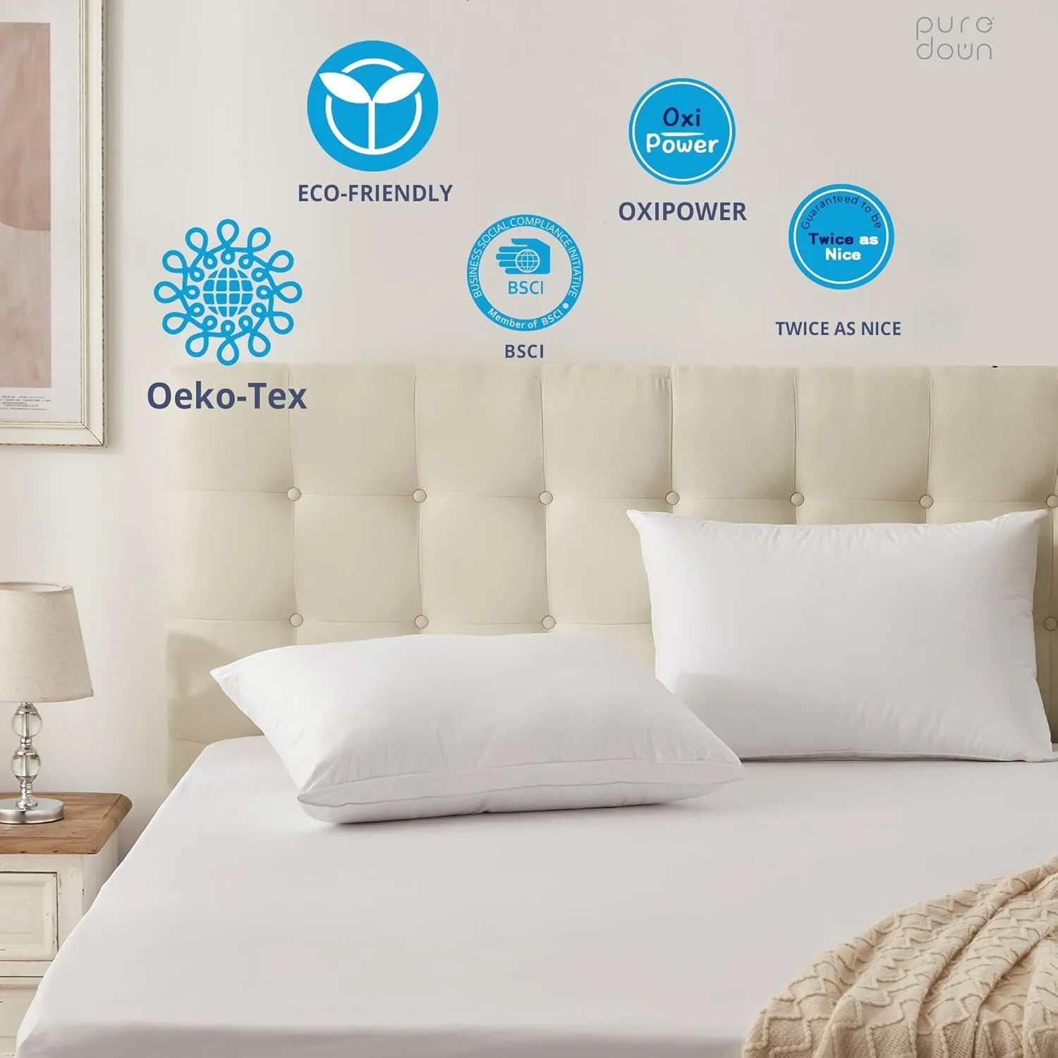 puredown® Goose Feather Down Pillows, Standard Size Soft Bed Pillows for Sleeping with 100% Cotton Shell Set of 2