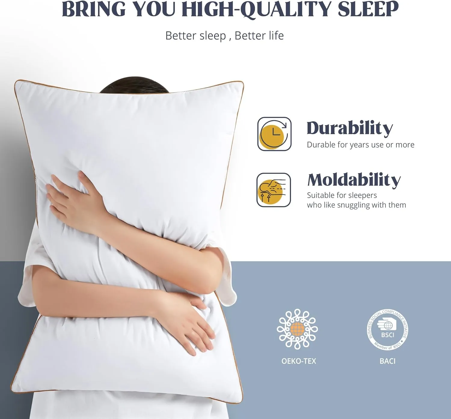 puredown® Goose Feathers and Down Pillows, Premium Medium to Firm Bed Pillows for Sleeping, Luxury Pillows with 100% Cotton Cover, 2 Pack, Standard Size, 20x26 Inches