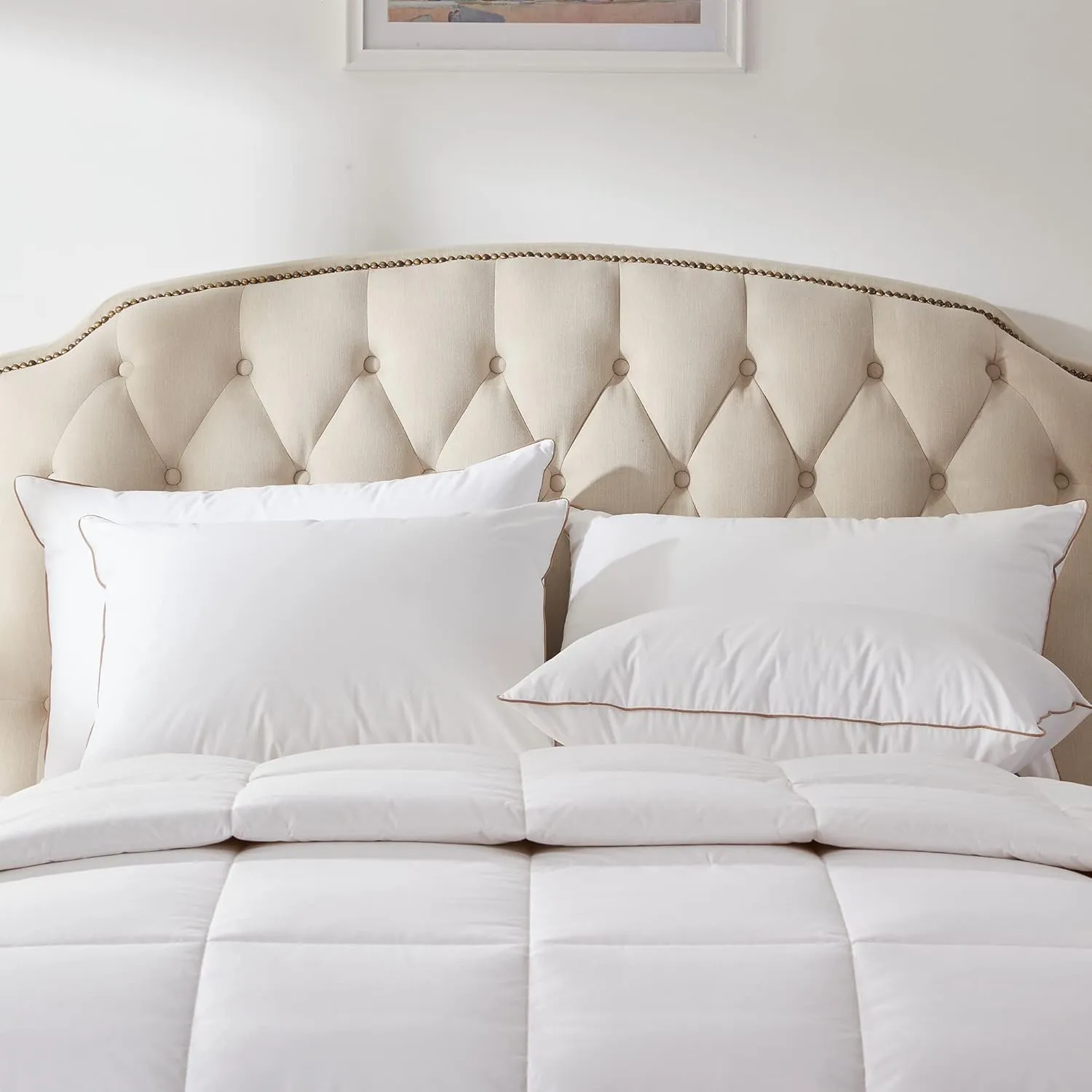 puredown® Goose Feathers and Down Pillows, Premium Medium to Firm Bed Pillows for Sleeping, Luxury Pillows with 100% Cotton Cover, 2 Pack, Standard Size, 20x26 Inches
