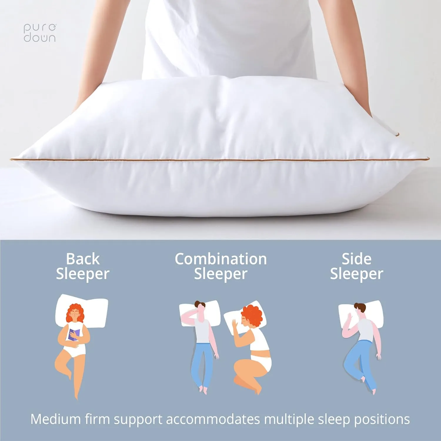 puredown® Goose Feathers and Down Pillows, Premium Medium to Firm Bed Pillows for Sleeping, Luxury Pillows with 100% Cotton Cover, 2 Pack, Standard Size, 20x26 Inches