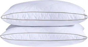 puredown® Natural Goose Down Feather Pillows for Sleeping Oval Gusseted Feather Down Pillow 100% Cotton Pillow Cover with Leaf Quilting Standard/Queen Set of 2