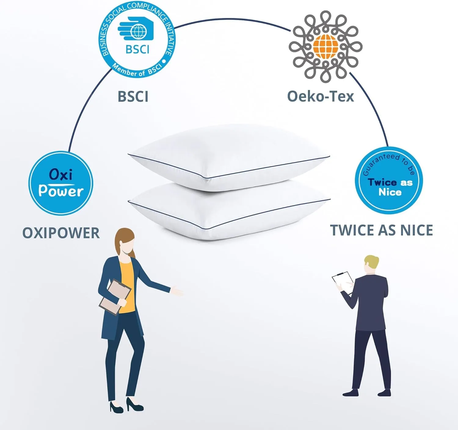 puredown® Premium White Goose Feather and Down Pillows, 2 Pack Luxury Bed Pillows for Sleeping with 100% Cotton Cover, Queen Size,Navy