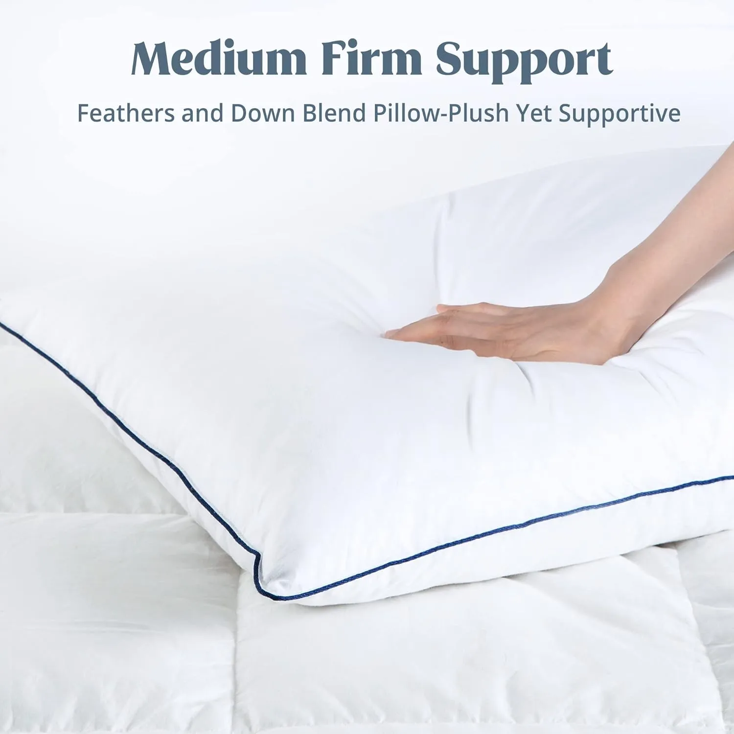 puredown® Premium White Goose Feather and Down Pillows, 2 Pack Luxury Bed Pillows for Sleeping with 100% Cotton Cover, Queen Size,Navy