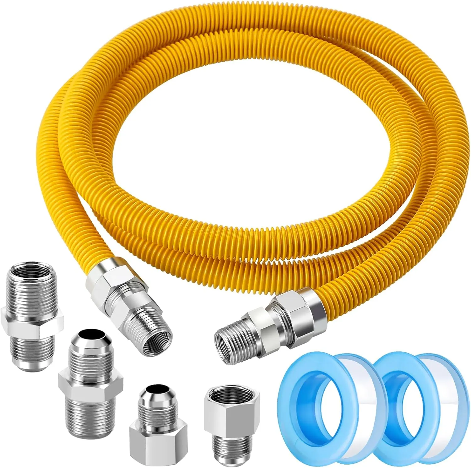 Puxyblue [2025 NEW] 72" Flexible Gas Line Kit for Dryer Stove Range Flexible Stainless Steel Gas Dryer Kit - 5/8" OD(1/2" ID) Dryer Gas Line with Connector 1/2" FIP & 1/2" MIP & 3/4" MIP Fitting