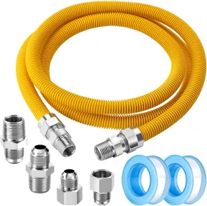 Puxyblue [2025 NEW] 72" Flexible Gas Line Kit for Dryer Stove Range Flexible Stainless Steel Gas Dryer Kit - 5/8" OD(1/2" ID) Dryer Gas Line with Connector 1/2" FIP & 1/2" MIP & 3/4" MIP Fitting