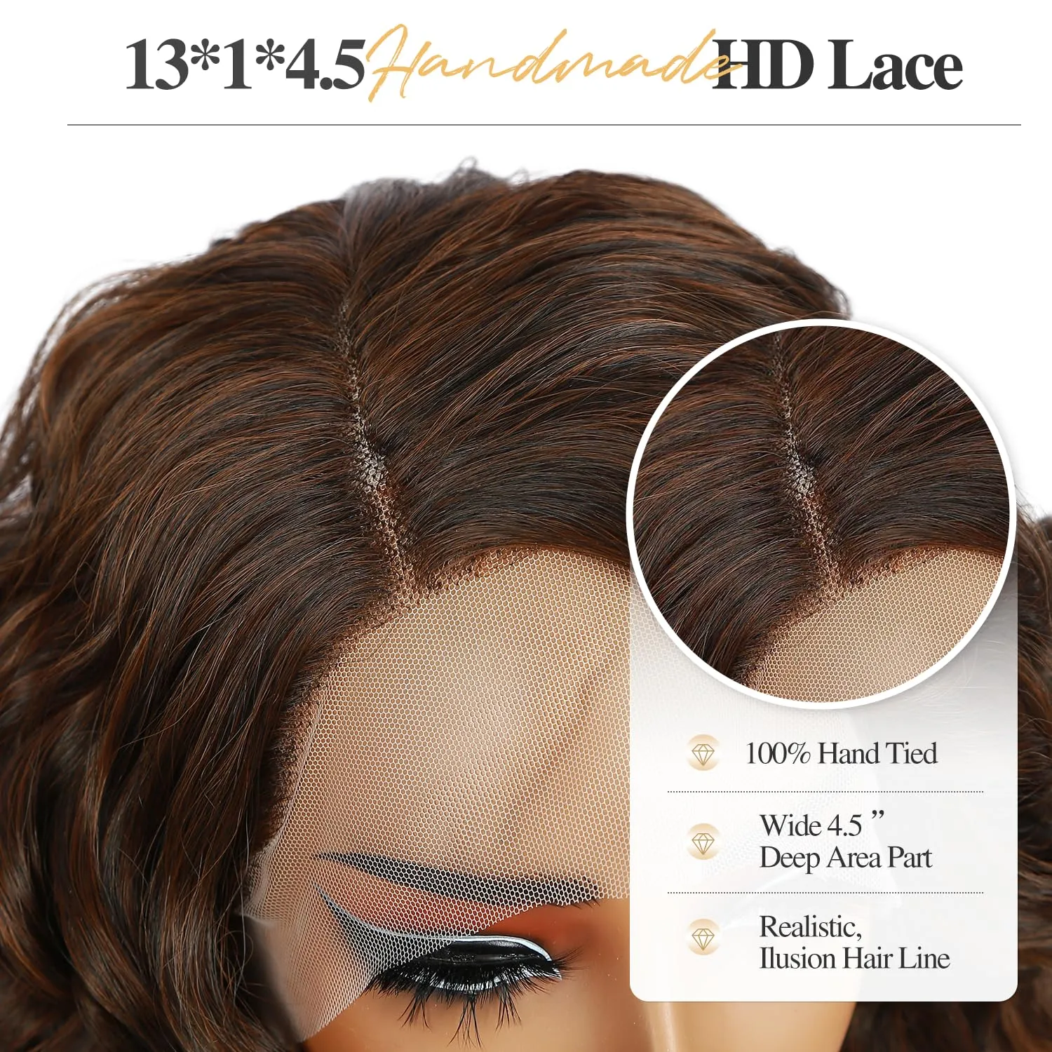 Quantum Love Short Curly Wavy Wigs Curly Bob Lace Front Wig for Women Short Body Wave Side Part Synthetic Mix Brown Wig 14 inches