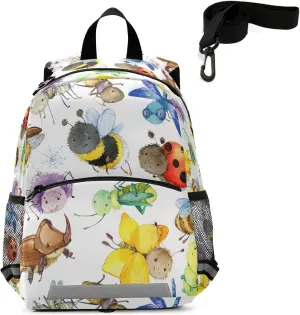 QUGRL Cartoon Insects Toddler Backpack Kids Bee Dragonfly Bug Kindergarten Schoolbag Preschool Nursery Travel Bag with Safety Leash Harness for Baby Boys Girls 3-8 Years