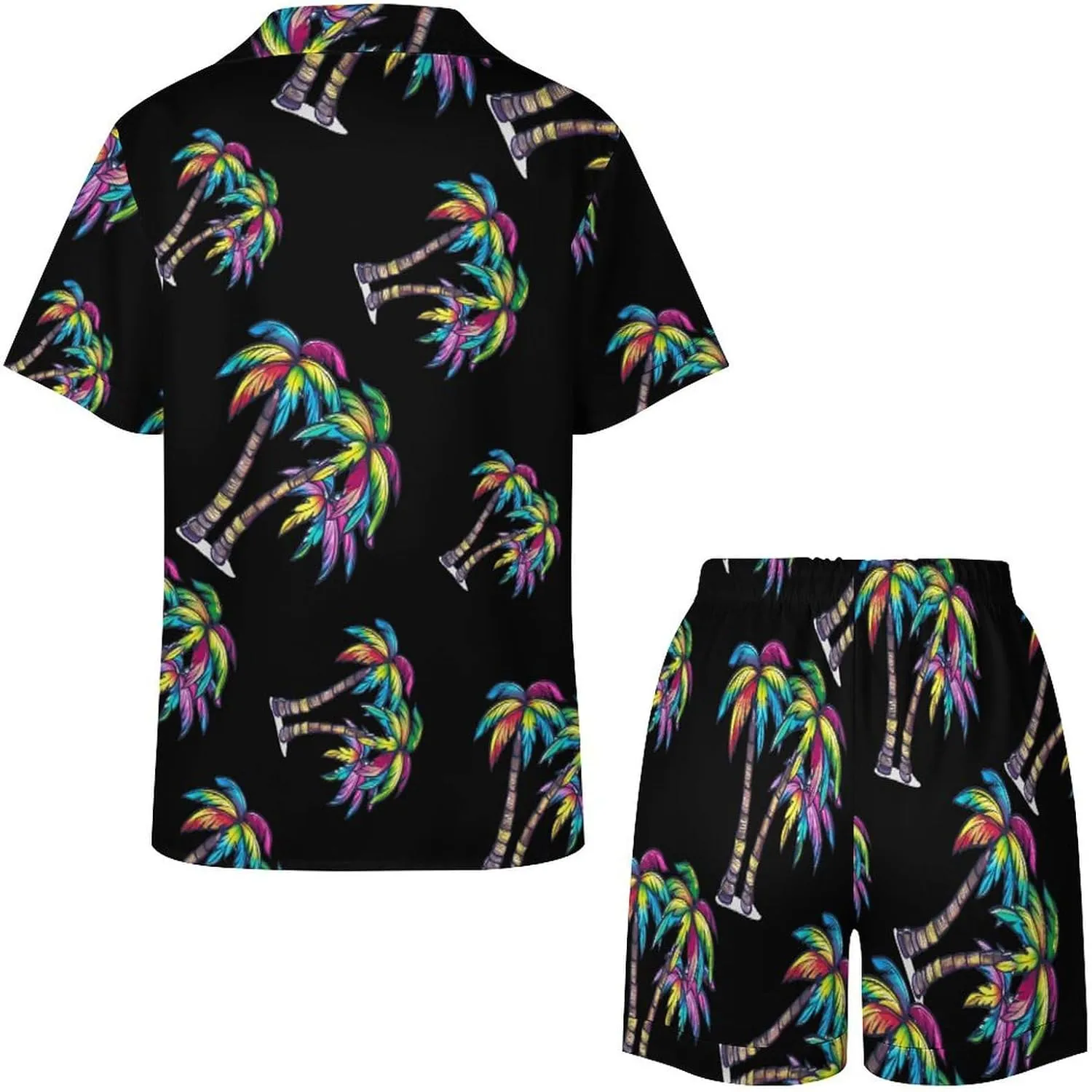 Rainbow Palm Women's Satin Pajama Set Short Sleeve Button Down Sleepwear Loungewear Pj Set