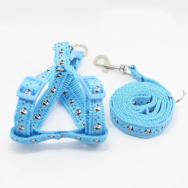 Random Pattern Pet Dog Leash and Harness with Adjustable Rope on Sale