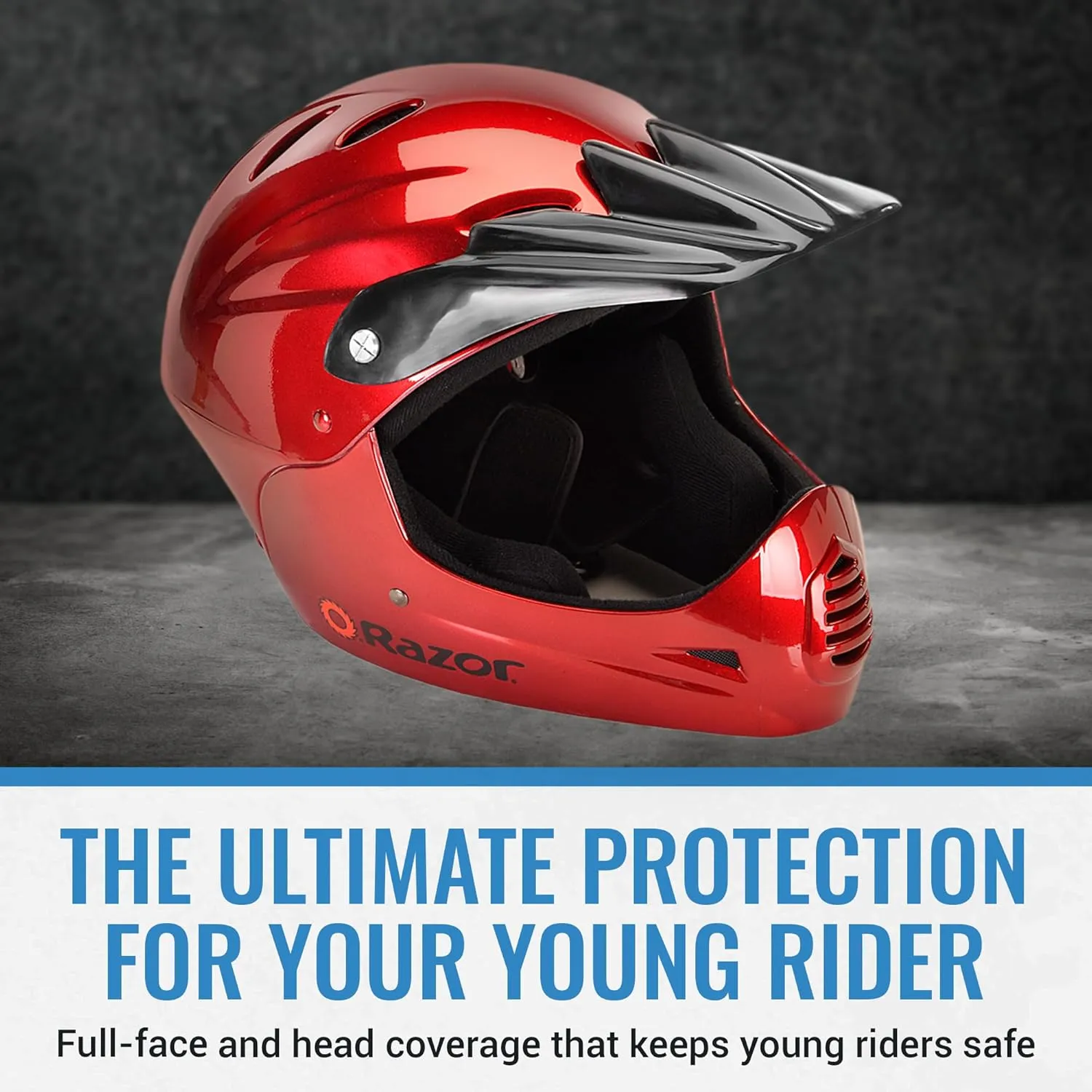 Razor Full Face Youth Helmet - Lightweight Plastic Outer Shell with Adjustable Straps for Young Riders