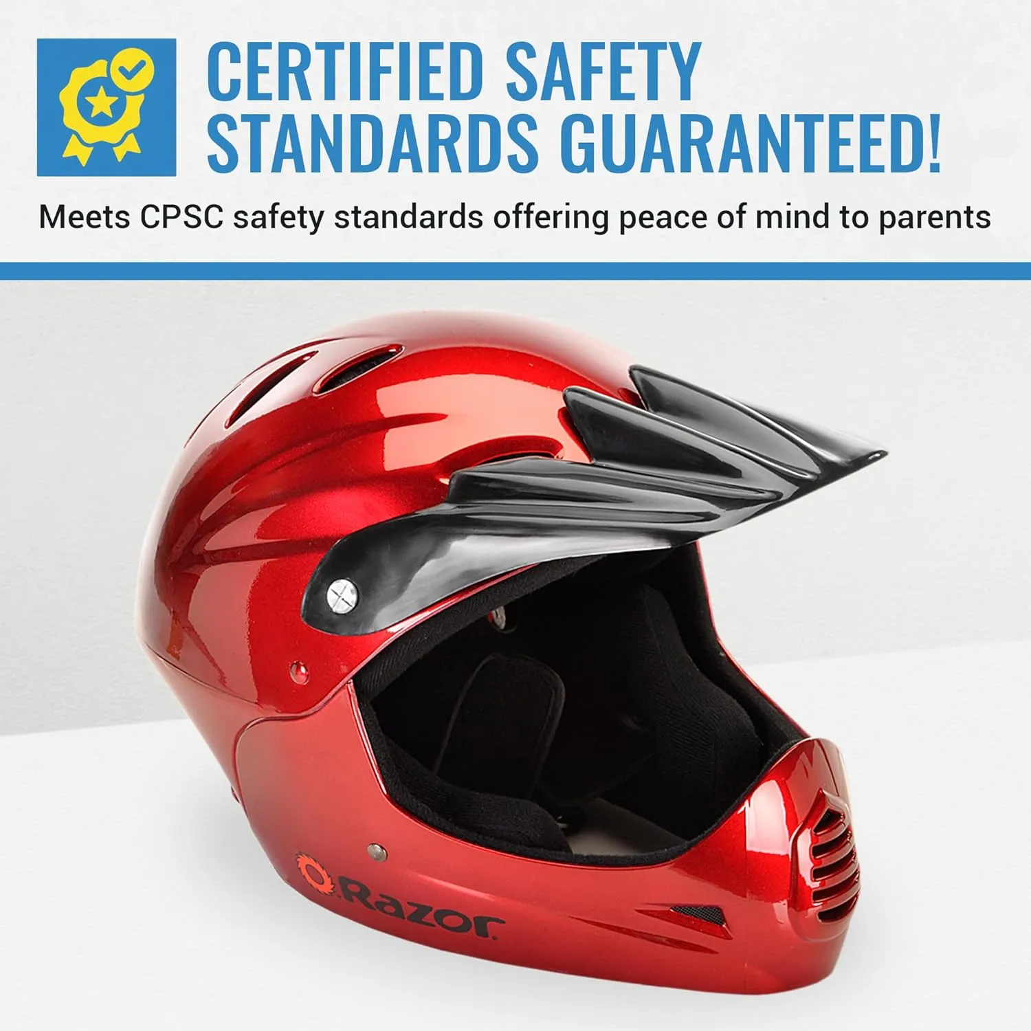Razor Full Face Youth Helmet - Lightweight Plastic Outer Shell with Adjustable Straps for Young Riders