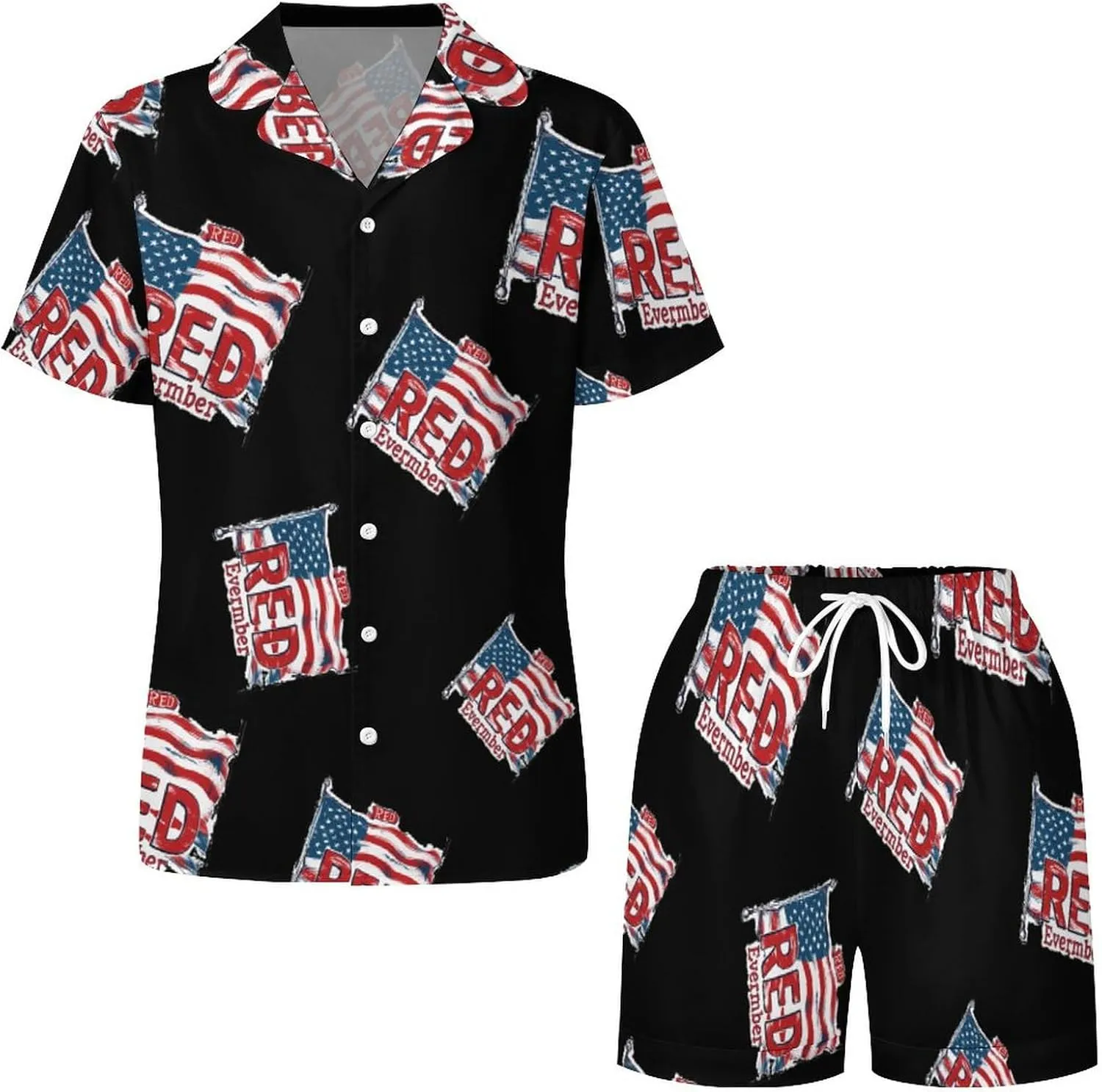 RED Friday Remember Everyone Deployed Women's Satin Pajama Set Short Sleeve Button Down Sleepwear Loungewear Pj Set
