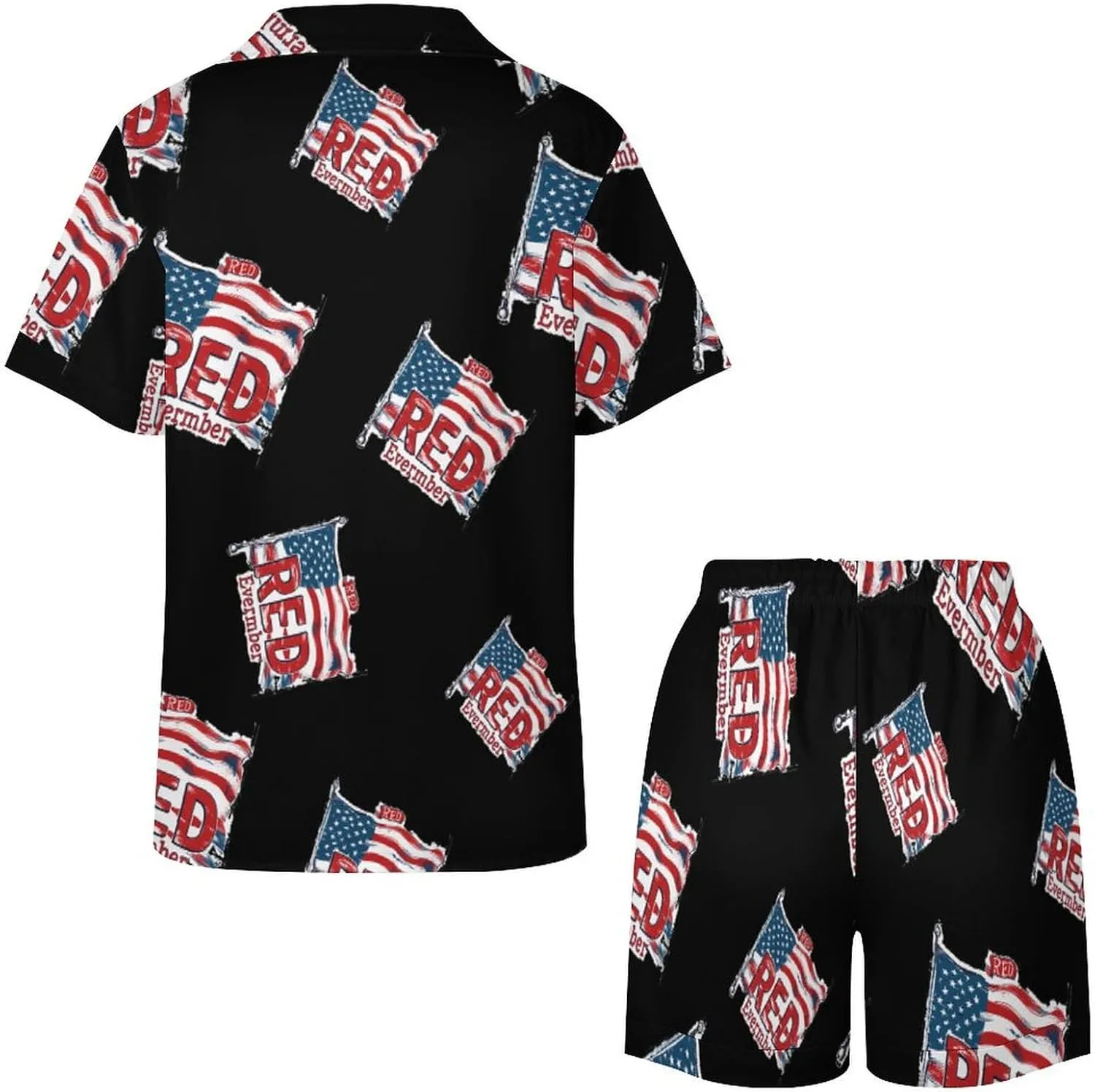 RED Friday Remember Everyone Deployed Women's Satin Pajama Set Short Sleeve Button Down Sleepwear Loungewear Pj Set