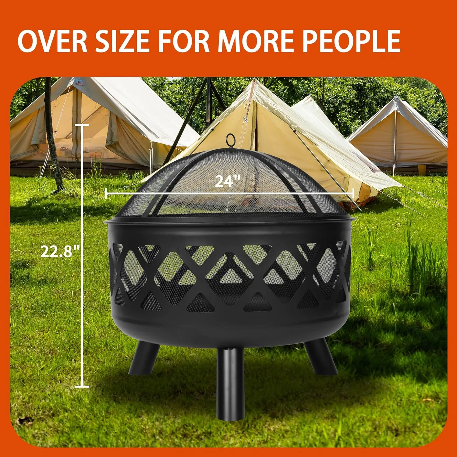 Red Mountain Valley 24'' Outdoor Wood Burning Fire Pit with Spark Screen, Fire Poker, Cover, 2-in-1 Functionality Cross-Woven Steel Fire Pits for Outside, Outdoor Fireplace for Camping,Patio,Backyard