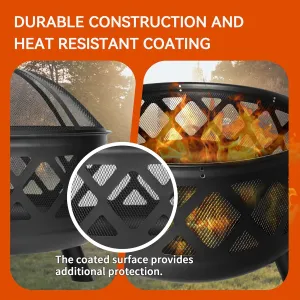 Red Mountain Valley 24'' Outdoor Wood Burning Fire Pit with Spark Screen, Fire Poker, Cover, 2-in-1 Functionality Cross-Woven Steel Fire Pits for Outside, Outdoor Fireplace for Camping,Patio,Backyard