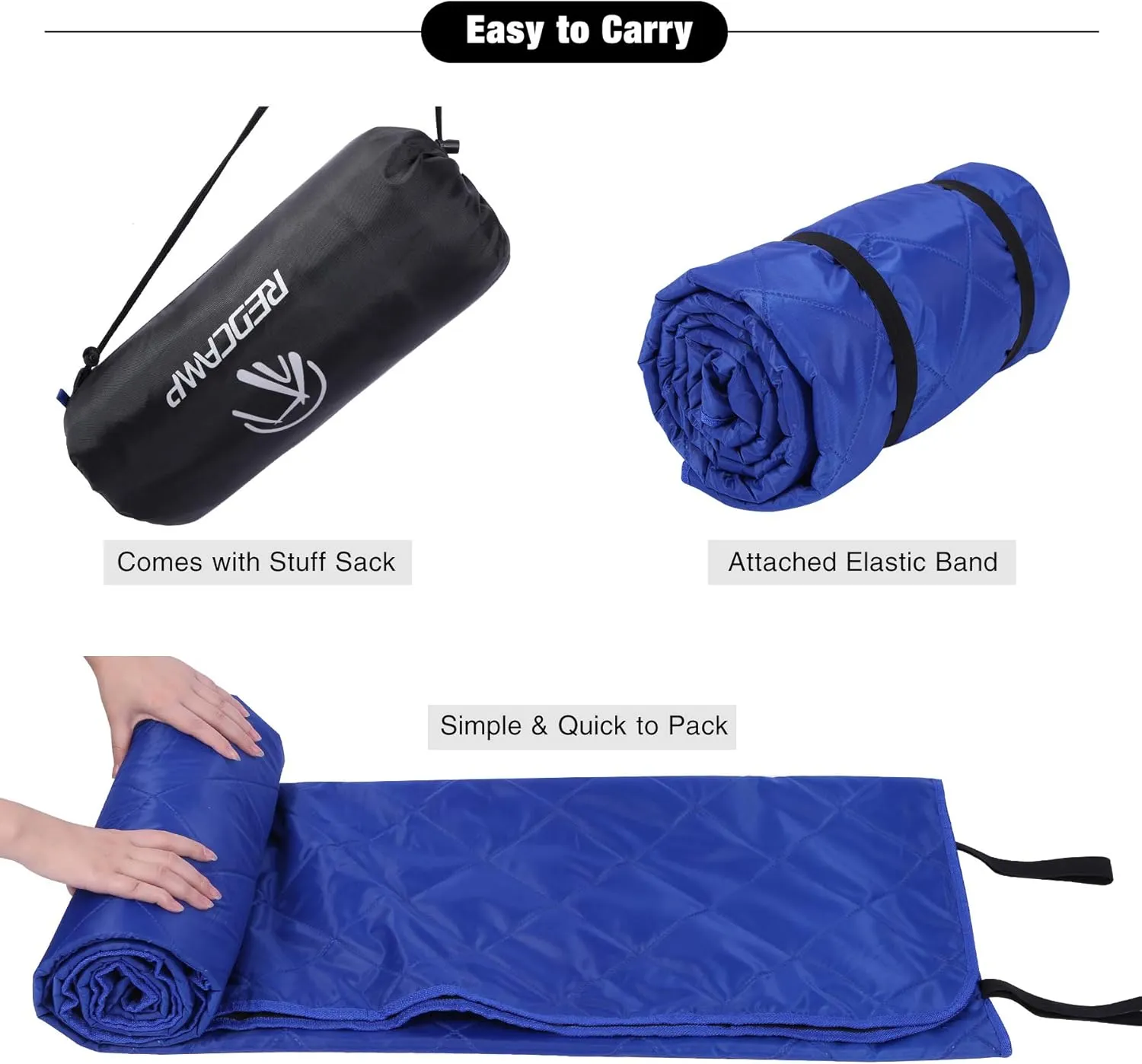 REDCAMP Large Waterproof Stadium Blanket for Cold Weather, Soft Warm Fleece Camping Blanket Windproof for Outdoor Sports, Blue