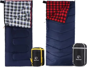 REDCAMP Outdoors Cotton Flannel Sleeping Bag for Camping Hiking Climbing Backpacking, Envelope Sleeping Bag with Compression Sack, Red Plaid 3lbs(79"x33"), Navy Blue 2lbs (75"x33")