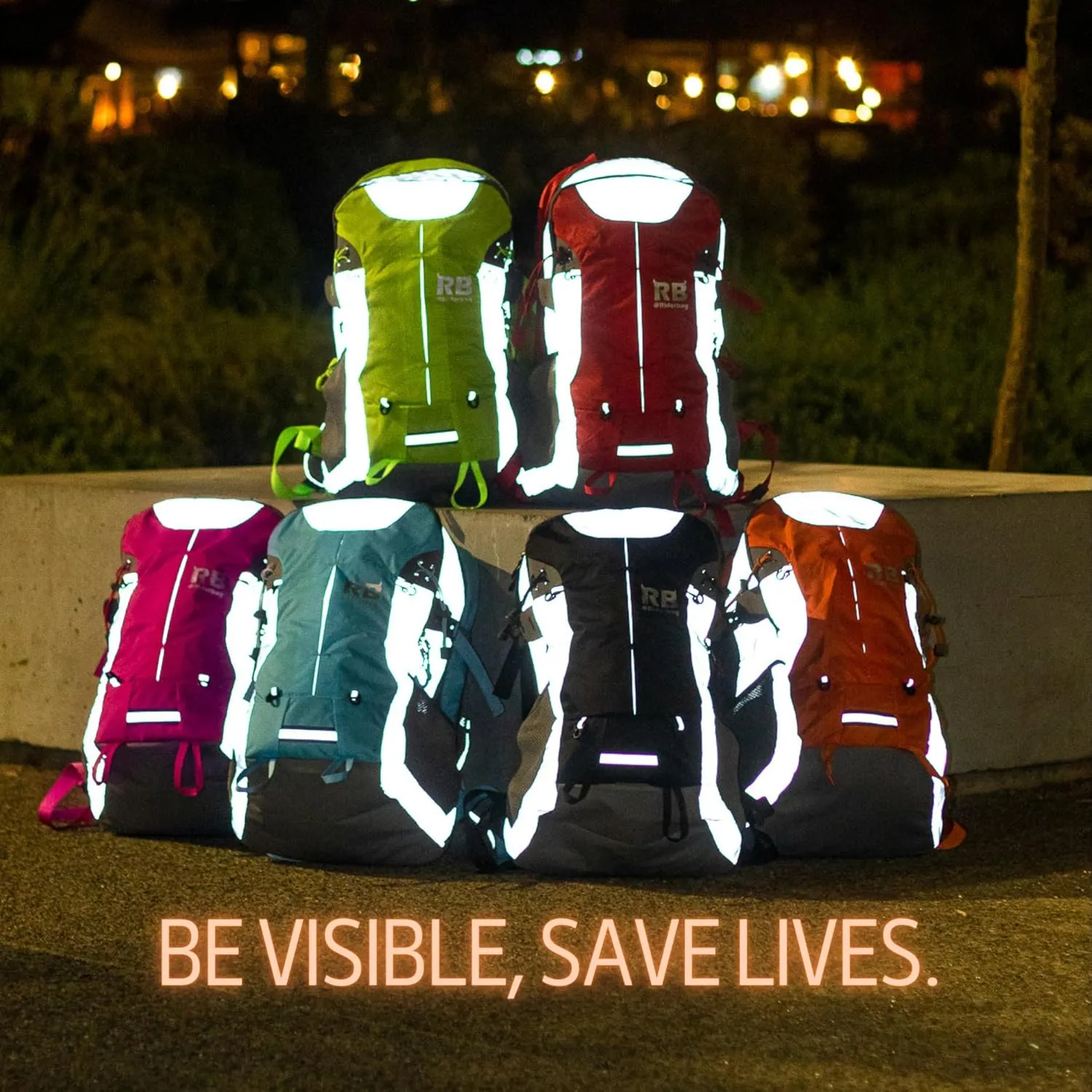 Reflective Motorcycle Backpack – Lightweight Hi Viz Riding Gear with Helmet Holder, Laptop pocket, Ventilated Back, Cycling, Hiking, Sport & Commuter Daypack (orange backpack)