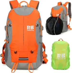 Reflective Motorcycle Backpack – Lightweight Hi Viz Riding Gear with Helmet Holder, Laptop pocket, Ventilated Back, Cycling, Hiking, Sport & Commuter Daypack (orange backpack)