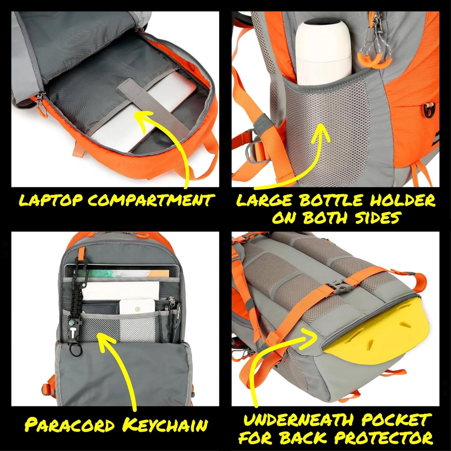Reflective Motorcycle Backpack – Lightweight Hi Viz Riding Gear with Helmet Holder, Laptop pocket, Ventilated Back, Cycling, Hiking, Sport & Commuter Daypack (orange backpack)