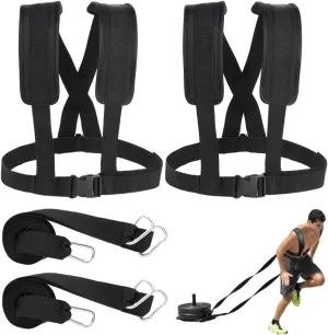Resistance Training Sled Harness Set, 2-Piece Exercise Kit with Adjustable Padded Straps, Tire Pulling & Physical Fitness Workout Assistance