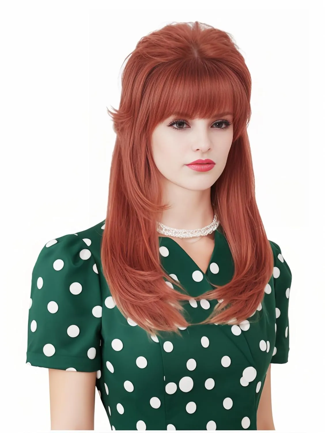 Reto Copper Red Wig for 50s 60s 70s Beehive Auburn Wig for Women with Bangs Ginger Big Bouffant Costune Wig for Halloween,Party,Daily Use（not including glasses）