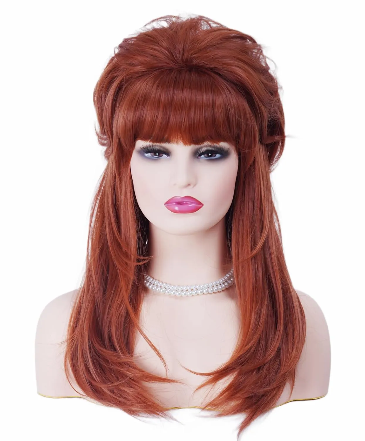 Reto Copper Red Wig for 50s 60s 70s Beehive Auburn Wig for Women with Bangs Ginger Big Bouffant Costune Wig for Halloween,Party,Daily Use（not including glasses）