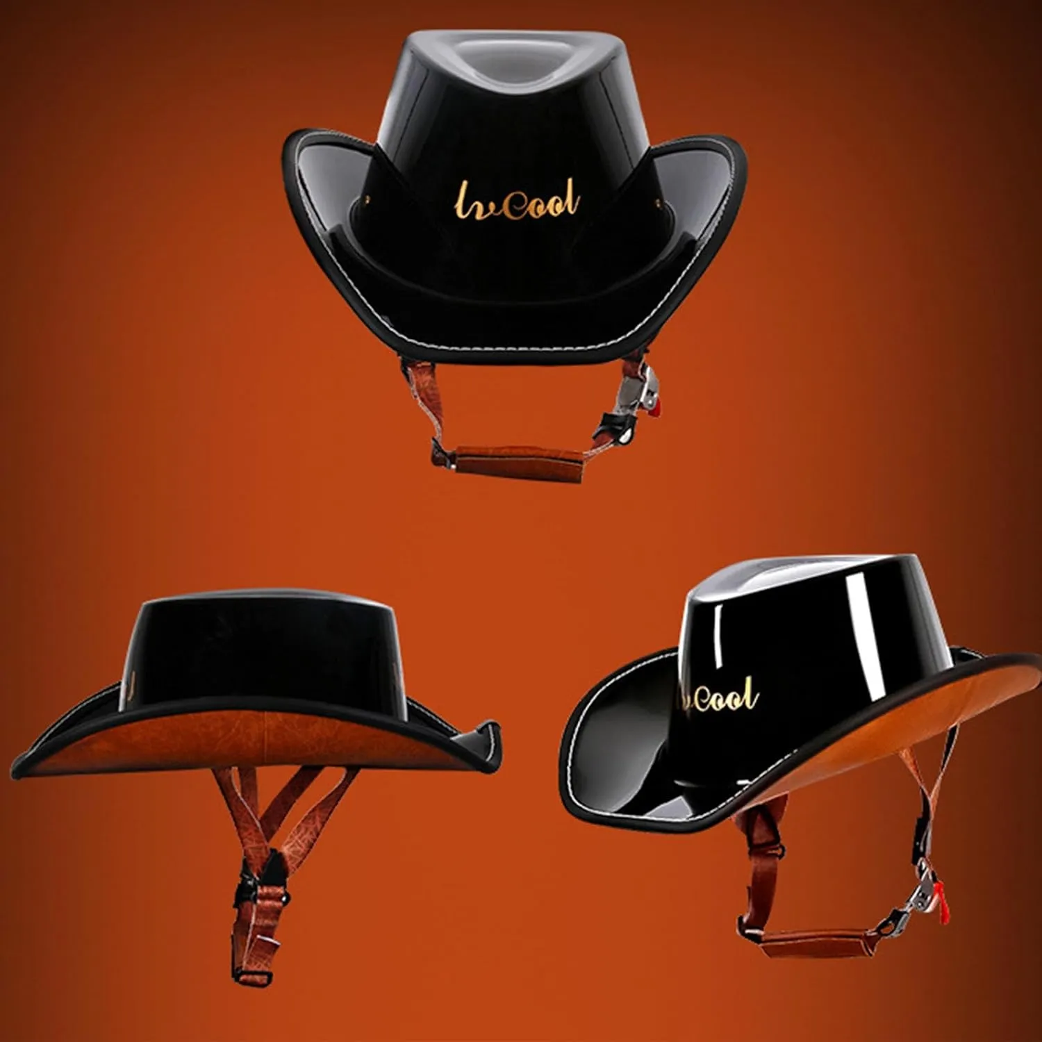 Retro DOT Approved Open Face Half Helmet - Western Cowboy Style With Quick Release Buckle and Lining for Adults Men Women - Jazz Caps