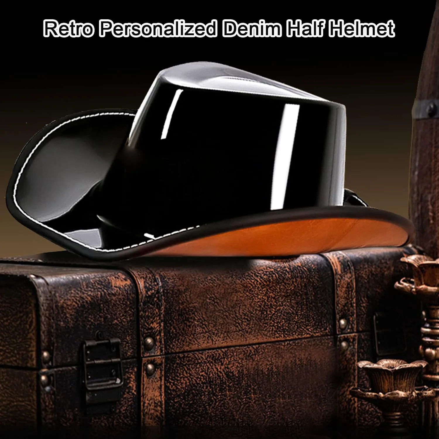 Retro DOT Approved Open Face Half Helmet - Western Cowboy Style With Quick Release Buckle and Lining for Adults Men Women - Jazz Caps