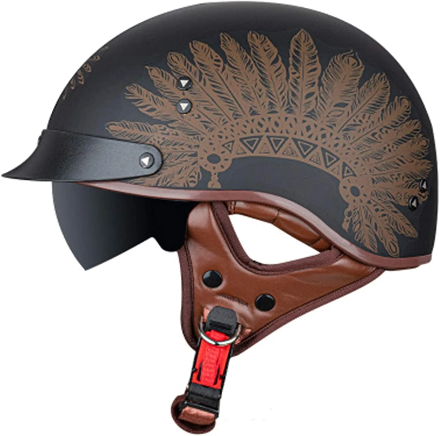 Retro Half-Shell Jet Helmet Motorcycle Helmet Brain-Cap Scooter Helmet Motorcycle Helmet Scooter Helmet with Built-in Visor DOT Certification H,XXL