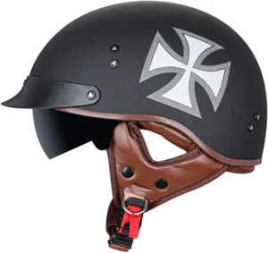 Retro Half-Shell Jet Helmet Motorcycle Helmet Brain-Cap Scooter Helmet Motorcycle Helmet Scooter Helmet with Built-in Visor DOT Certification H,XXL
